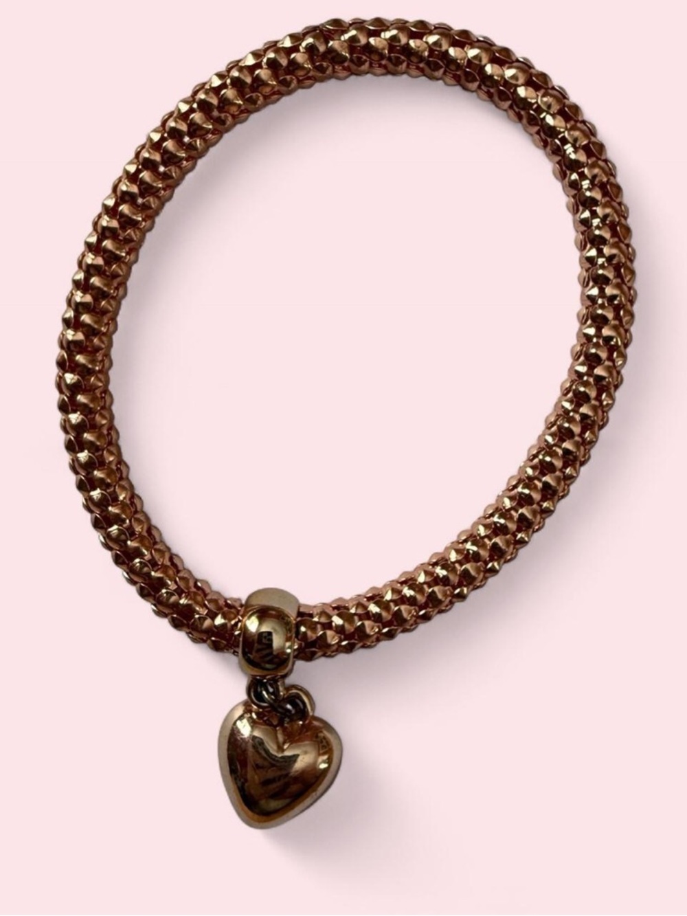 Vintage Rose Gold Heart Charm Stretch Bracelet